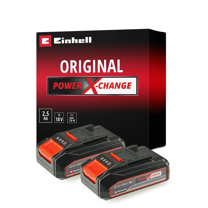 Einhell Power X-Change 18V, 2.5Ah Lithium-Ion Battery Twin Pack - 2 x 2,5Ah Batteries Universally Compatible With All Einhell PXC Power Tools And Garden Machines