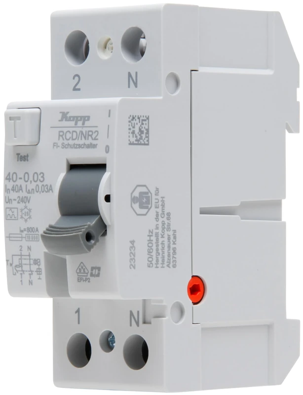 Kopp NR 40A 30mA 2p Residual Current Circuit Breaker, RCD, 40 A, 30 mA, 2-Pole, 754028095, 40A/30mA