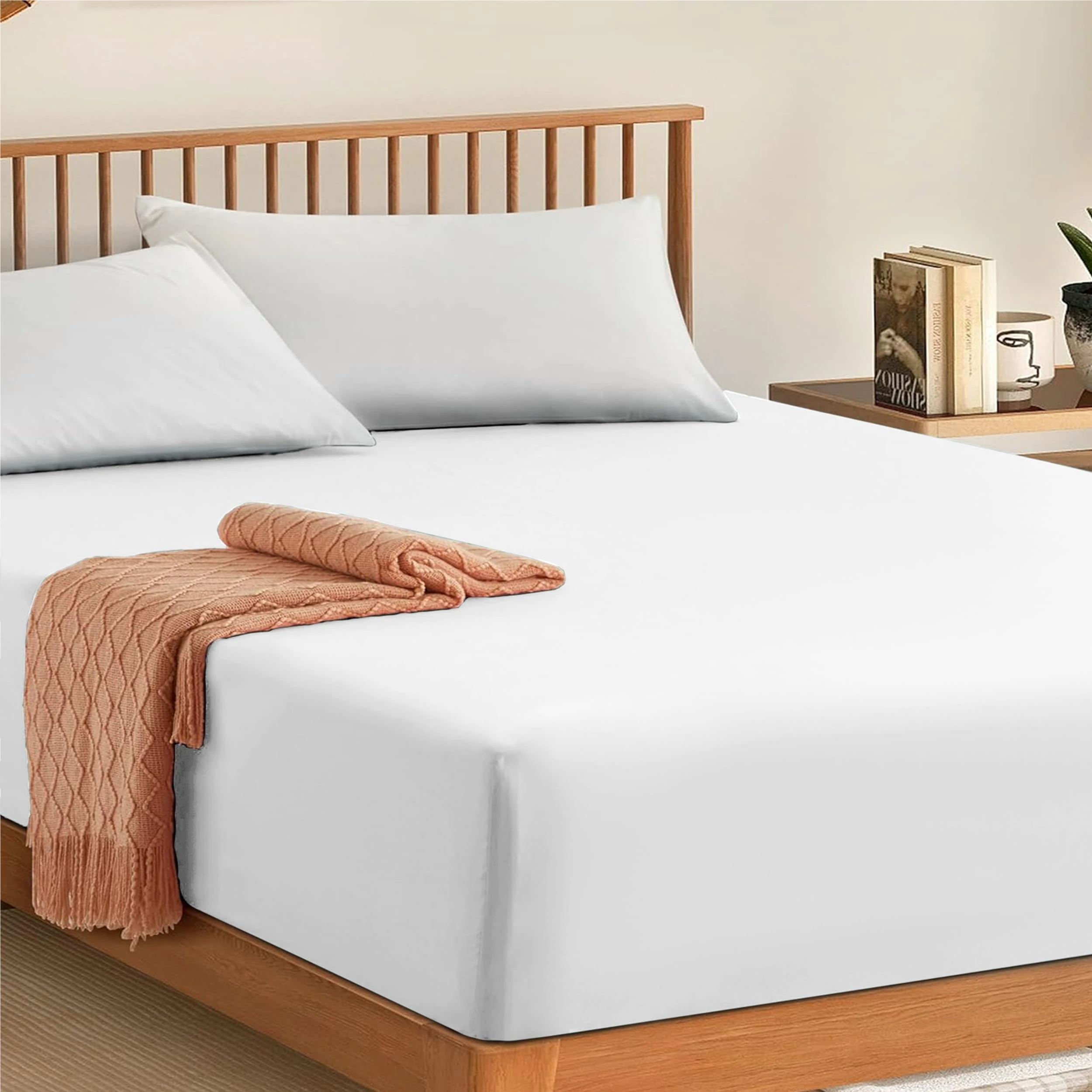 My Home Store Cotton Fitted Sheets King Size - 100% Egyptian Cotton 300TC Hotel Quality 30 cm Fitted Bedsheets (White)