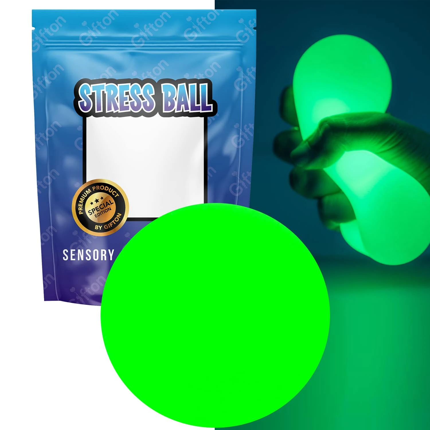 Gifton - Neon Glow DNA Stress Relief Ball - Novelty Fidget Toy for ADHD Anxiety Physio Therapy - Gift for Men Women Teen Kids Adults - Birthday Present for Boy Girl Christmas Stocking Filler