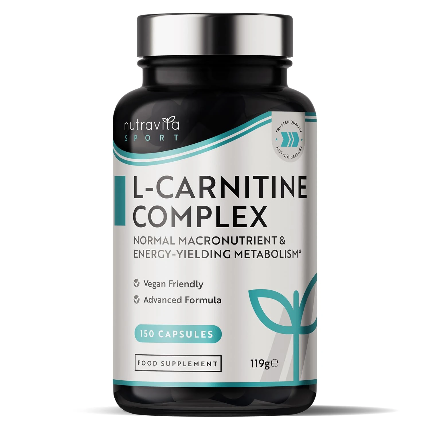 L-Carnitine Complex - High Strength Capsules with Added Riboflavin, Biotin, Chromium, Vitamin D, B3 & B6 - Macronutrient & Energy Yielding Metabolism - 150 Vegan Capsules - Made in the UK by Nutravita