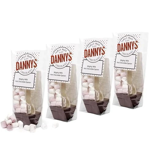 Danny's Premium Hot Chocolate Spoons with Marshmellows | 4 x Large 50g | Mighty Milk & Mallows Hot Chocolate Stirrer | Stocking Fillers | Christmas Eve Box