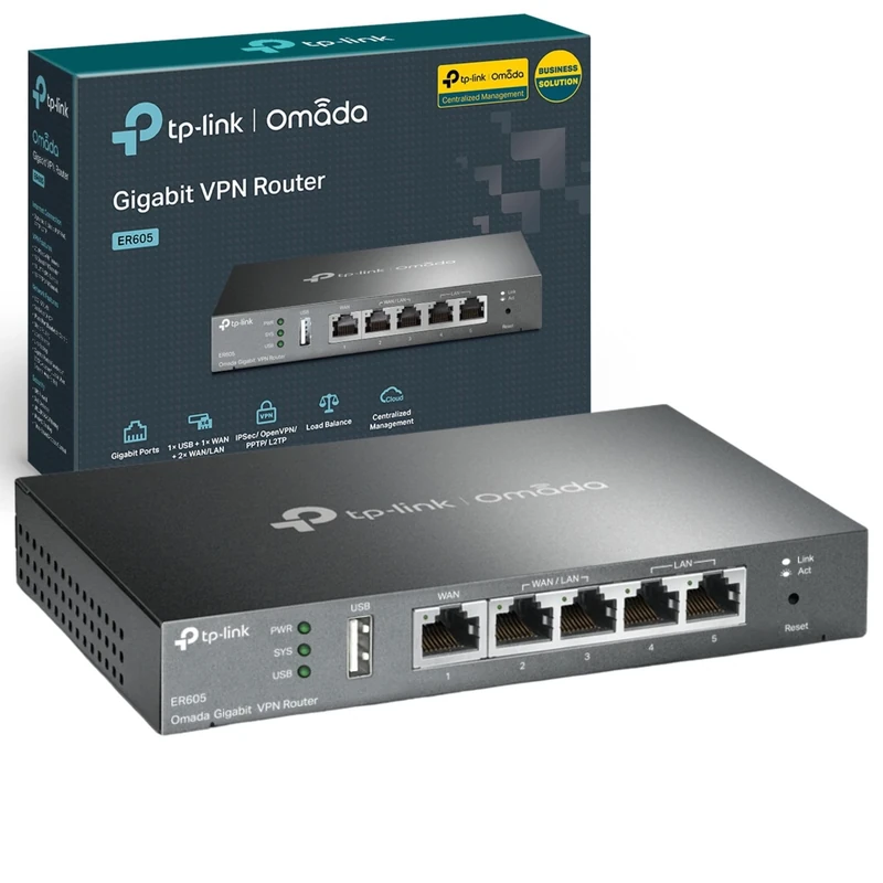 TP-Link ER605 Gigabit VPN Router, Business Multi-WAN Wired Router, 5x Gigabit Ports, Secure VPN, Omada SDN Cloud Management Gateway, Supports IPsec/PPTP/L2TP, Up to 20 Ipsec VPN Tunnels