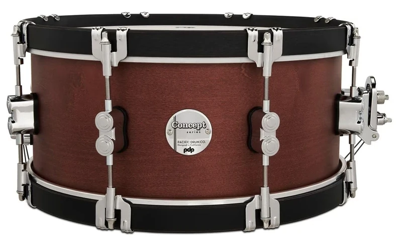 Pacific Drums Concept Classic Snare, 14" x 6.5", Ox Blood Stain, Ebony Stain Wood Hoops | Features modern and classic looks with Maple shells and counter hoops