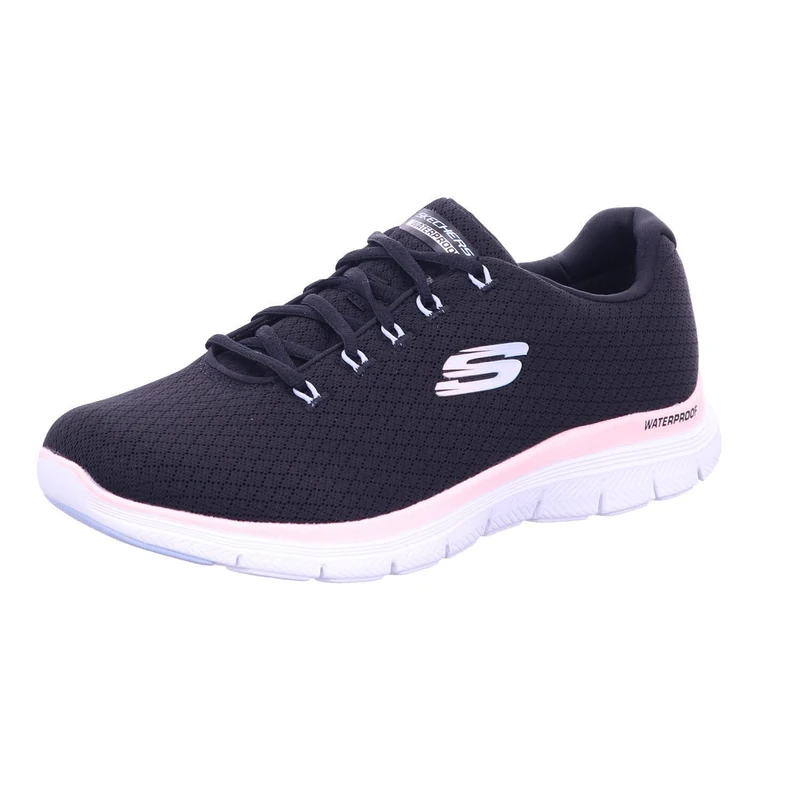 Skechers Women's Flex Appeal 4.0 Coated Fidelity Sneaker,Black Mesh/Pink Trim,8 UK