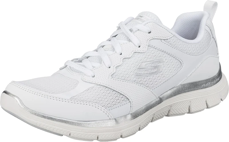 Skechers Women's Flex Appeal 4.0 Active Flow Sneaker,White Leather/Mesh/Trim, 5.5 UK