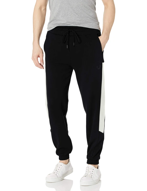 True Religion Men's COLORBLOCKED JOGGER SWEATPANT, Onyx, Vaporous Grey, Small - Image 1