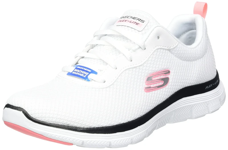 Skechers Women's Flex Appeal 4.0 Brilliant View Sneaker, White Mesh Black Pink Trim, 5 UK