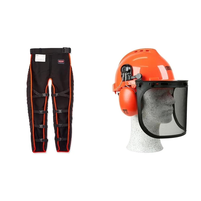 OREGON Universal Type A Chainsaw Safety Leggings & Yukon Chainsaw Safety Helmet with Protective Ear Muff and Mesh Visor, Impact Resistant Comfortable Hard Hat Safety Protection Equipment