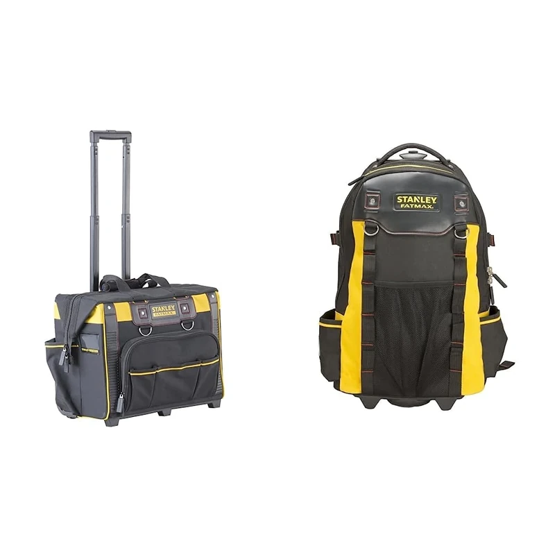 STANLEY FATMAX Open Mouth Rolling Rigid Tool Bag Trolley, Multi-Pockets Storage Organiser, FMST1-80148 & 1-79-215 Fatmax Backpack on Wheels