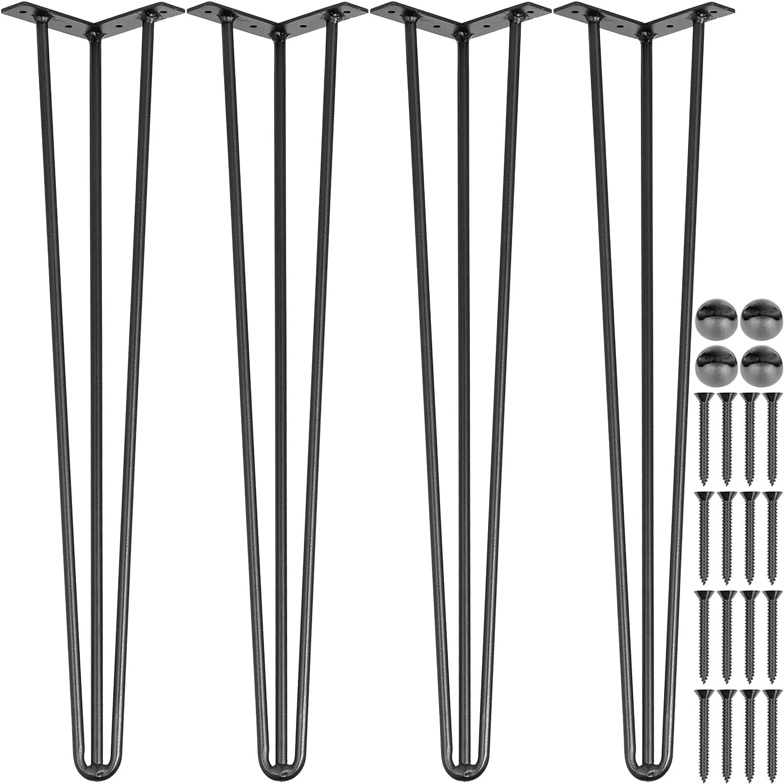 Happybuy Hairpin Table Legs 18" Black Set of 4 Desk Legs 880lbs Load Capacity (Each 220lbs) Hairpin Desk Legs 3 Rods for Bench Desk Dining End Table Chairs Carbon Steel DIY Heavy Duty Furniture Legs