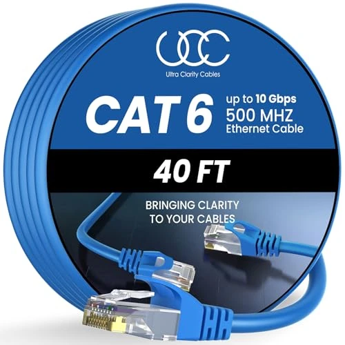 Cat6 Ethernet Cable, 40 ft - RJ45, LAN, UTP CAT 6, Network Cord, Patch, Internet Cable - 40 Feet - Blue