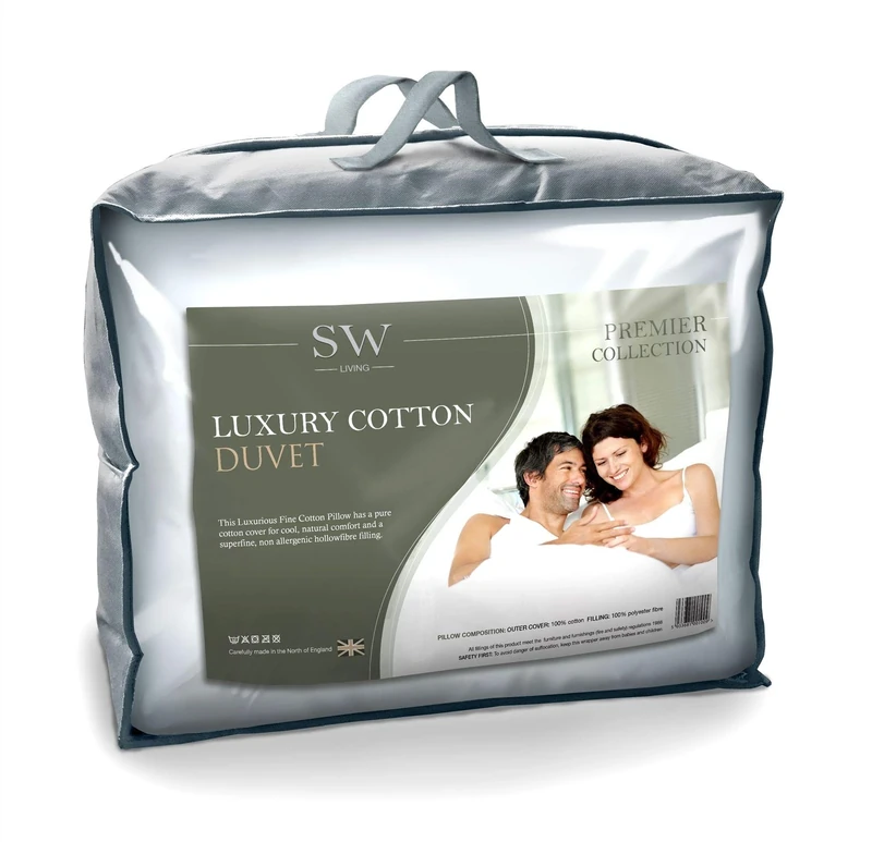 SW Living 100% Luxury Fine Cotton 16.5 Tog Extra Warm Cosy Double Bed Size Soft Hollowfibre Heavy Winter Duvet Quilt UK Made (200cm x 200cm) In Zipper Bag By Littens