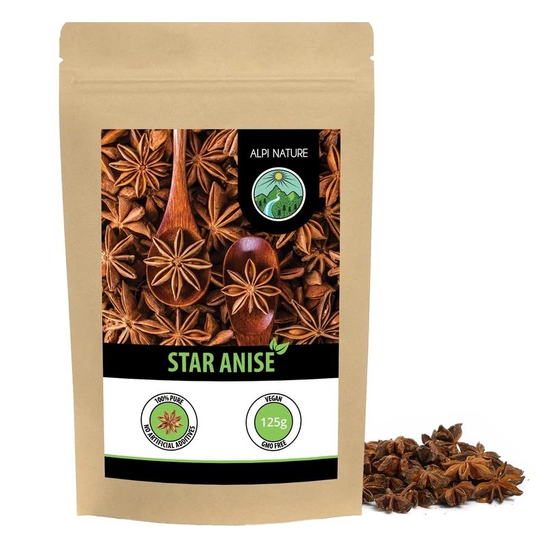Alpi Nature Star Anise Whole 125g 4.4 oz, Whole Star Anise Pods for Cooking and Mulled Wine