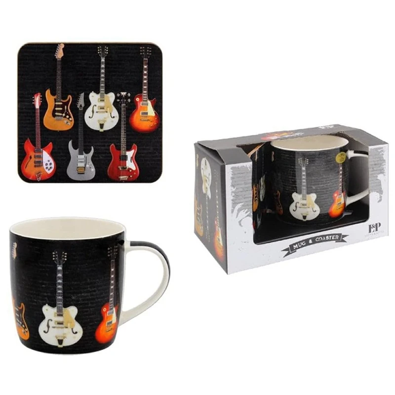 The Leonardo Collection Guitar Mug and Coaster for Home & Kitchen | Newly Designed Mugs for Tea & Coffee | Lovely Cup for Mens Gifts & Birthday Gifts for Women