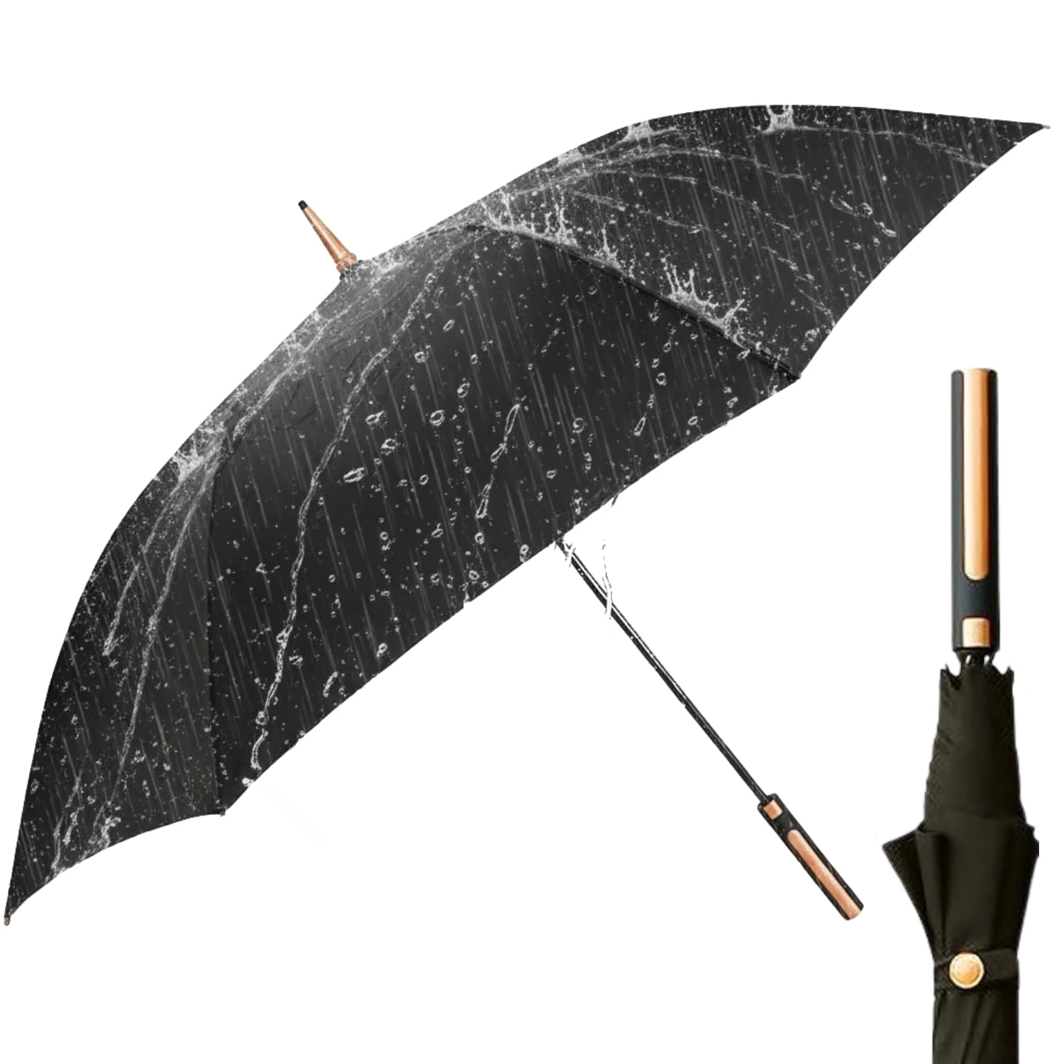Lemon Pie Products Large Golf Umbrella Black & Gold Windproof Umbrella for Men & Women, Automatic Open, Strong Waterproof Heavy Duty Storm Umbrella