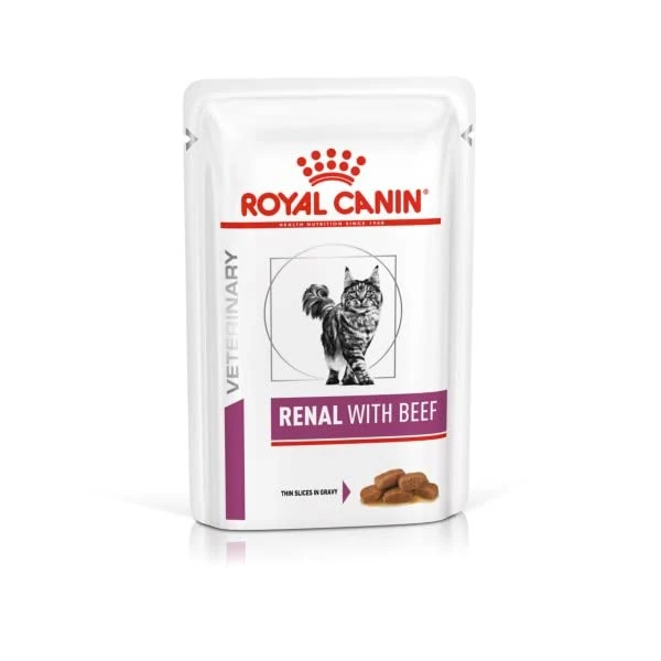 Royal Canin Renal Veterinary Health Nutrition Cat Food Wet Beef 48 x 85g pouches