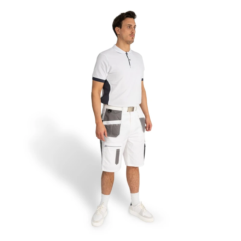 Axus Decor S-Tex Painter's Shorts - White Cargo Shorts, Triple Stitched, Shrink Resistant & Reflective Material for Visibility, Multiple Pockets - Ideal for Painter & Other Workwear (28 Inch / 71cm)