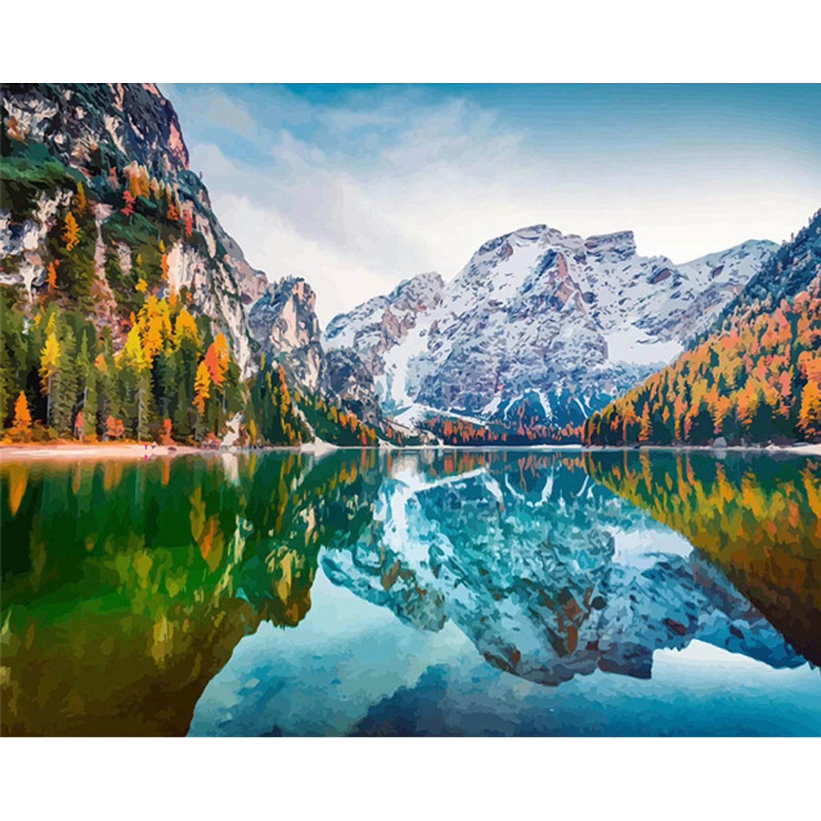 Paint by Numbers, Landscape Paint by Numbers for Adults Kids Beginners 16 x 20 Inch DIY Oil Painting with Paintbrushes Acrylic Pigment Home Wall Decoration Without Frame - Snow Mountain Lake