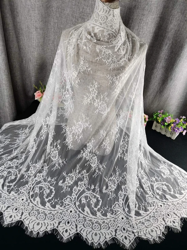 Lace Fabric Embroidery by The Yard Dress Ribbon Trim Fabric Ribbon Curtain Accessory Sewing Craft 150 X 150 cm (White)