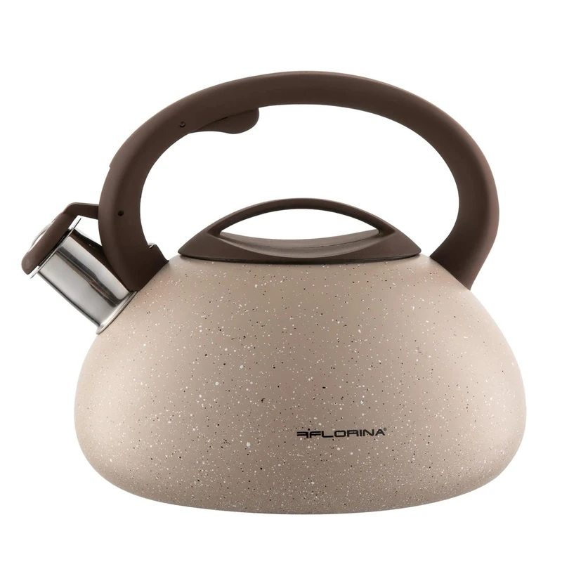 FLORINA Kettle (2.5 litres) I Lava Stainless Steel Tea Kettle I Whistling Kettle with Silicone Handle I Automatic Whistling I Kettle for Induction Cookers, Gas Hobs and Electric Hobs I Colour: Beige