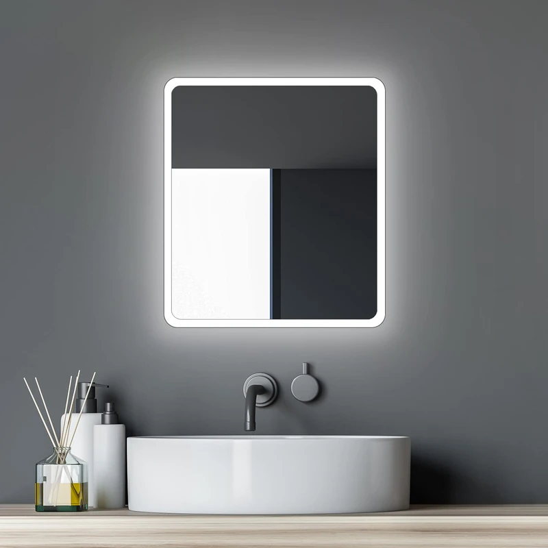 Talos Bathroom mirror with lighting Moon - bathroom mirror 40 x 45 cm - with surrounding ambient light - light color neutral white aluminum frame