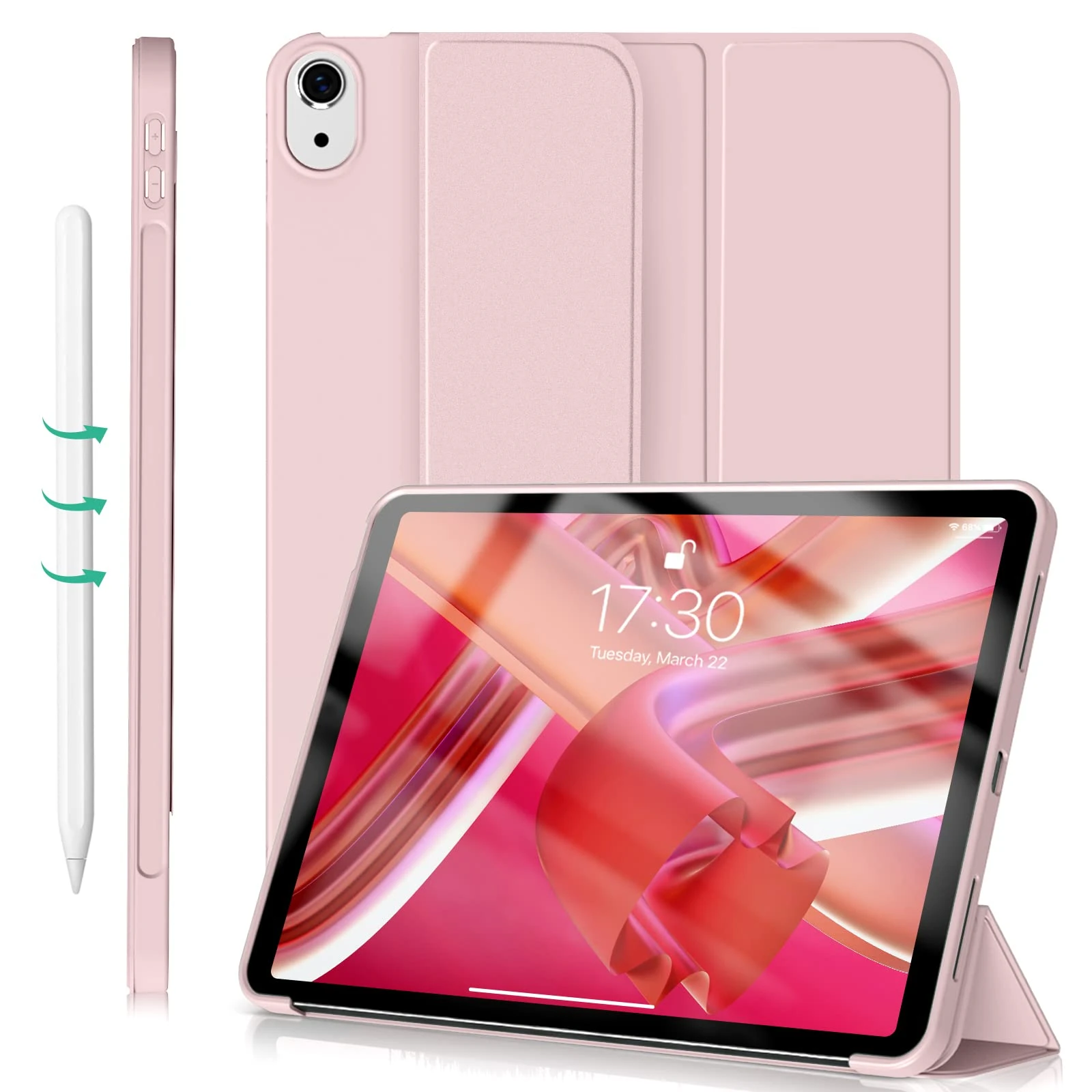 ZOYU Case for iPad Air 11-inch M2 2024 / iPad Air 6th 5th 4th Generation 2022 2020 10.9 inch, Auto Wake/Sleep, Silicone soft TPU Back Shell Cover, Lightweight Trifold Stand Smart Case - Pink