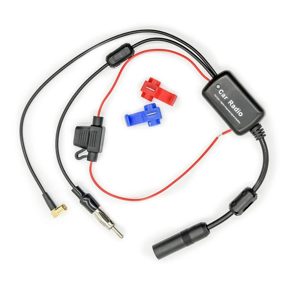 Vecys FM/AM DAB DAB+ Car Antenna Signal Amplifier Booster SMB Female to DIN male Adapter 12V Digital Radio Antenna Splitter Antenna Amplifier