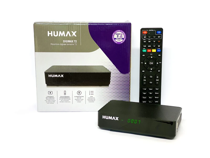 Humax 9-00142 Digital Terrestrial DVB-T2 HD-2022T2 Digimax T2 Set Top Box with 2 in 1 Remote Control for TV Control