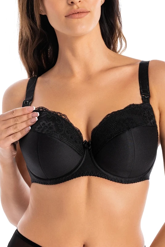 Teyli Women’s Nursing Bra – Underwired Maternity & Breastfeeding Bra with Lace - Full Coverage Supportive Comfortable Nursing Lingerie Black 40D