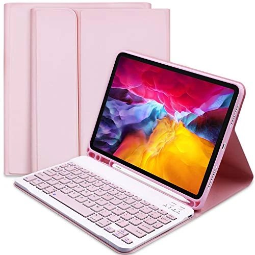Lachesis Keyboard Case for iPad Pro 11 inch, Keyboard with Case for iPad Pro 11 2nd Gen (2020) & iPad Pro 11-inch (2018), with Auto Weak and Sleep, Detachable Magnetically Wireless Keyboard, Pink