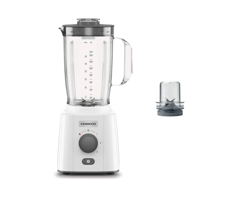 Kenwood BLP41.C0WH Blender, 2L jug with practical handle, steel blades, 3 speeds+pulse, including chopped accessory, non-slip feet, plastic, white and gray