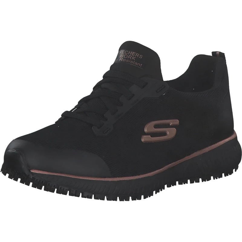 Skechers Women's Squad Sr Sneaker, Black Flat Knit/Rose Gold Trim, 9 UK