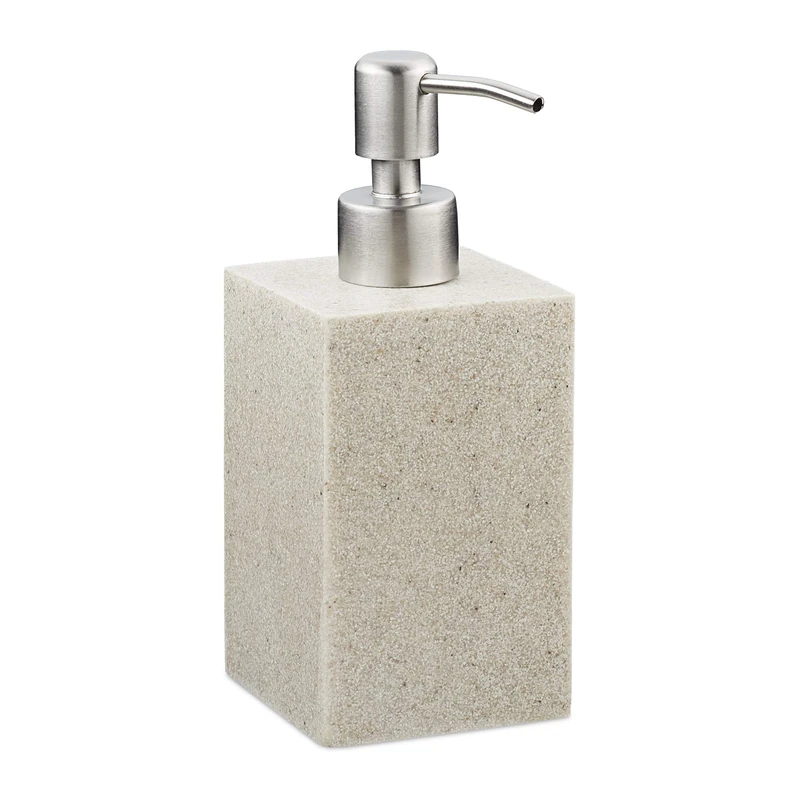 Relaxdays Soap Dispenser, Rectangular, 300 ml, Refillable, Bathroom, for Liquids, Polyresin, Stainless Steel Pump, Beige