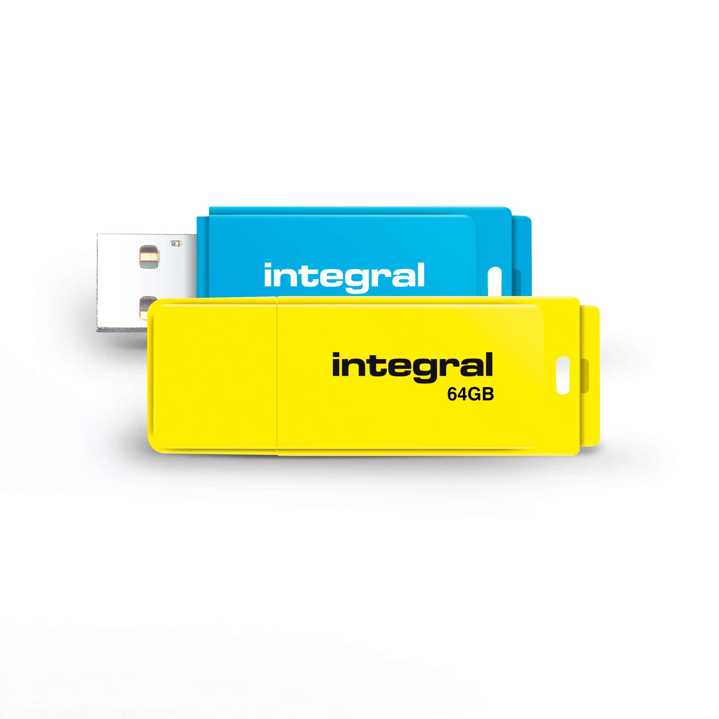 Integral 64GB Neon USB 2.0 Flash Drive 2-Pack (Blue/Yellow)