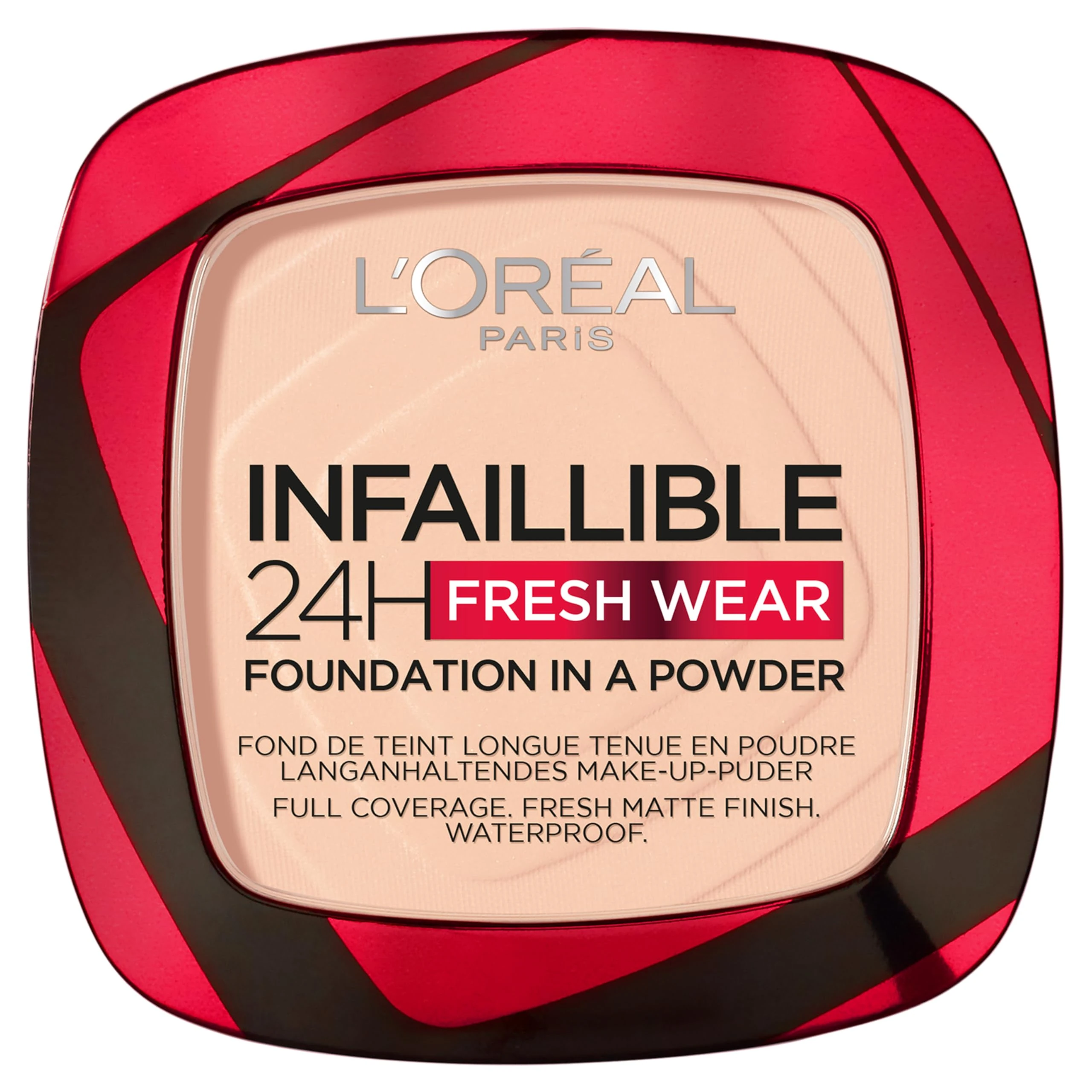 L'Oréal Paris Infallible 24H Fresh Wear Foundation in a Powder, Full-coverage, Longwear, Weightless Smooth Finish, Water-proof and Transfer-proof.