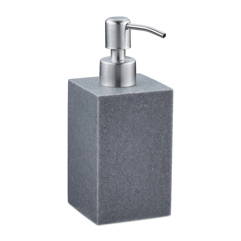 Relaxdays Soap Dispenser, Rectangular, 300 ml, Refillable, Bathroom, for Liquids, Polyresin, Stainless Steel Pump, Grey