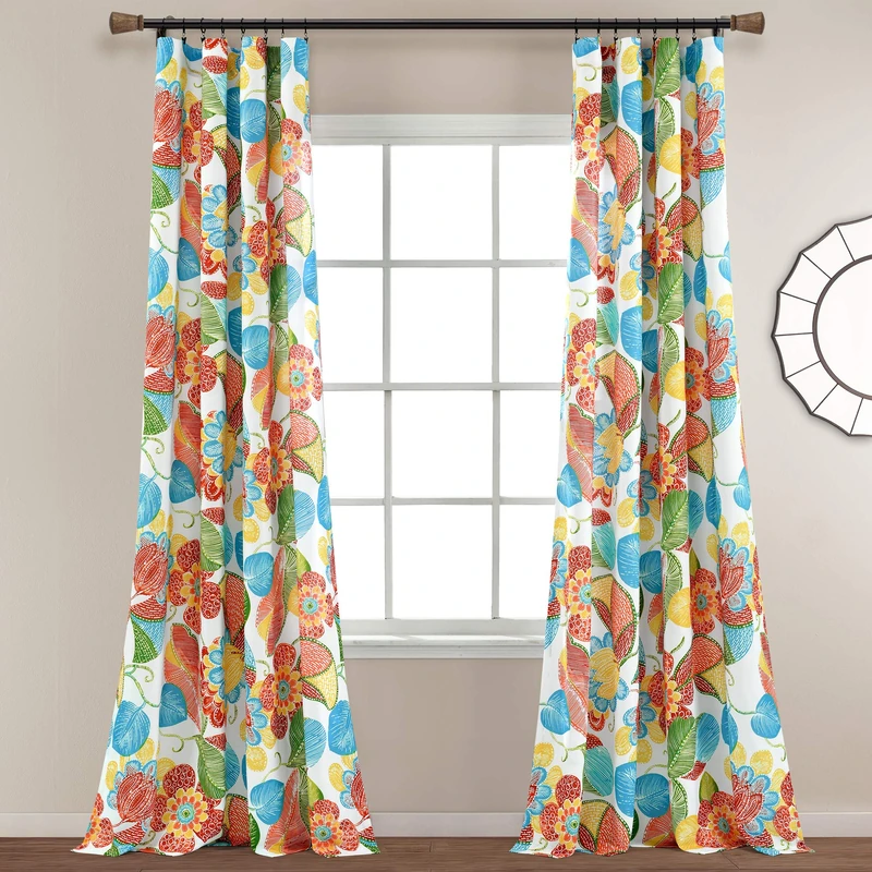 Lush Decor Layla Window Curtain Panel Pair, Polyester, Orange & Blue, 52" W x 84" L (Pack of 2)