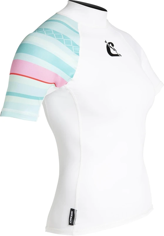 Cressi Shield Lady Rash Guard Short/SL White Aquamarine- Rash Guard Short Sleeve Protective for SUP and Water Sports, White/Aquamarine, M/3, Womans