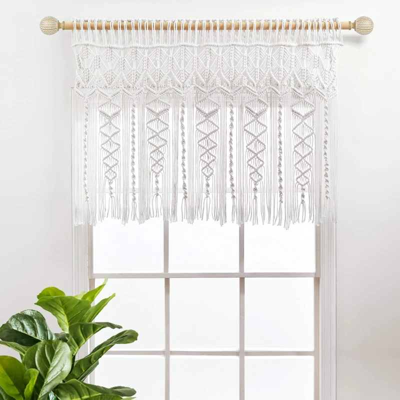 Lush Decor Boho Macrame Textured Cotton Valance/Kitchen Curtain/Wall Decor, 30" L x 40" W, White