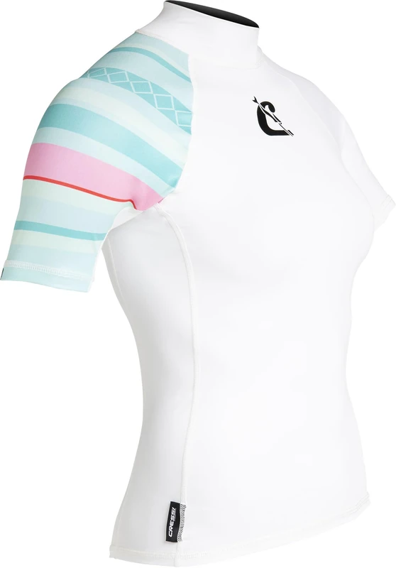 Cressi Shield Lady Rash Guard Short/SL White Aquamarine- Rash Guard Short Sleeve Protective for SUP and Water Sports, White/Aquamarine, L/4, Womans