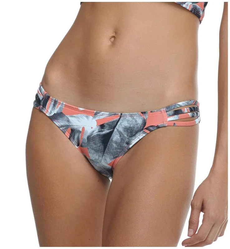 Body Glove Women's Standard Ruby Low Rise Multi Strap Bikini Bottom Swimsuit, Lost Coral Leaf Print, X-Small