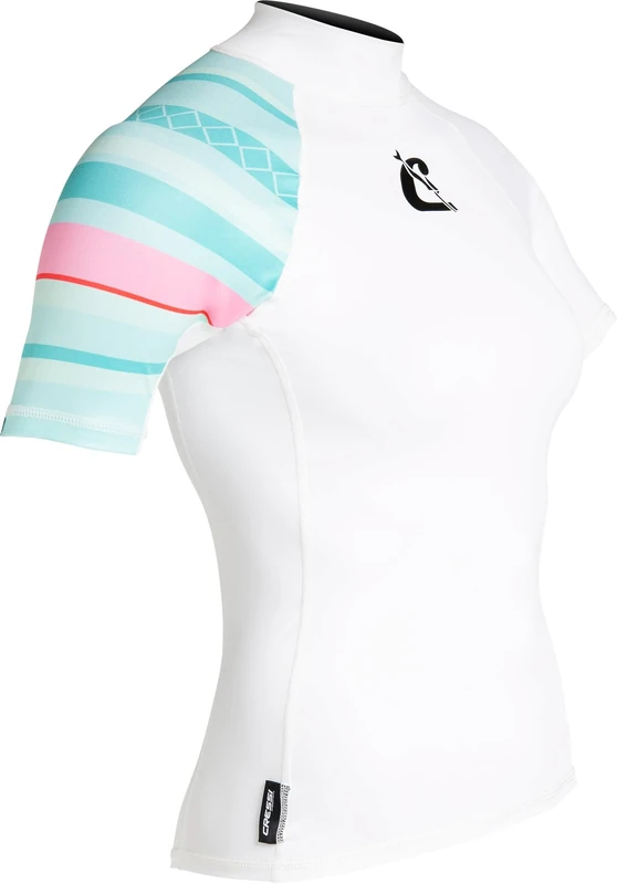 Cressi Shield Lady Rash Guard Short/SL White Aquamarine- Rash Guard Short Sleeve Protective for SUP and Water Sports, White/Aquamarine, XXS/0, Womans