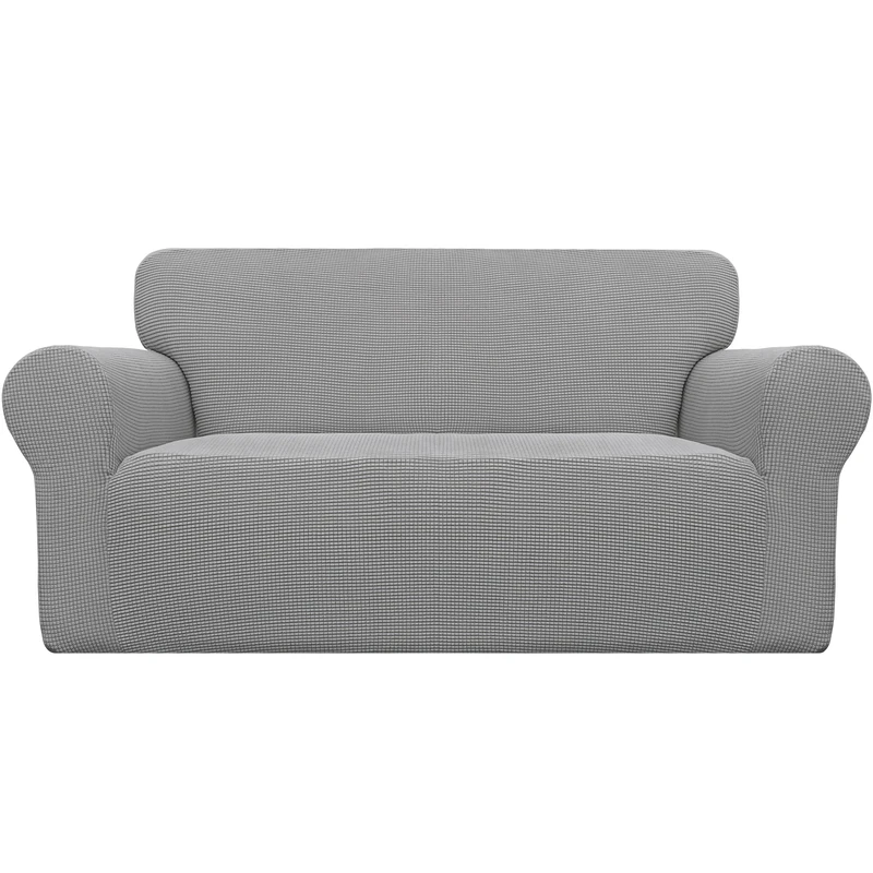 Easy-Going Stretch Oversized Loveseat Slipcover 1-Piece Sofa Cover Furniture Protector Couch Soft with Elastic Bottom for Kids Polyester Spandex Jacquard Fabric Small Checks Light Gray - Image 1
