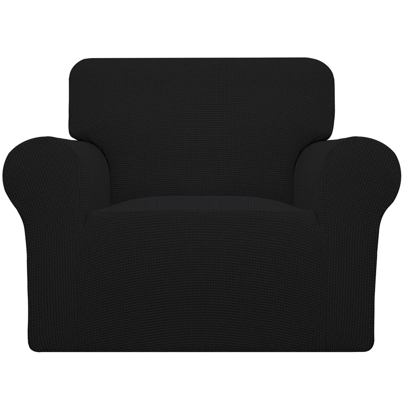 Easy-Going Stretch Oversized Chair Sofa Slipcover 1-Piece Couch Sofa Cover Furniture Protector Soft with Elastic Bottom for Kids Spandex Jacquard Fabric Small Checks Black