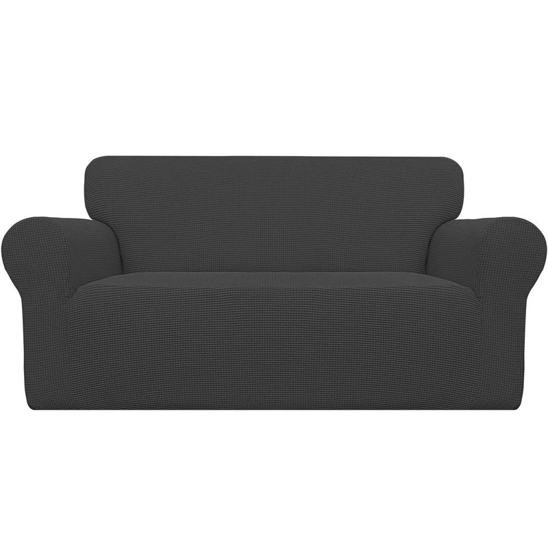 Easy-Going Stretch Oversized Loveseat Slipcover 1-Piece Sofa Cover Furniture Protector Couch Soft with Elastic Bottom for Kids Polyester Spandex Jacquard Fabric Small Checks Dark Gray - Image 1