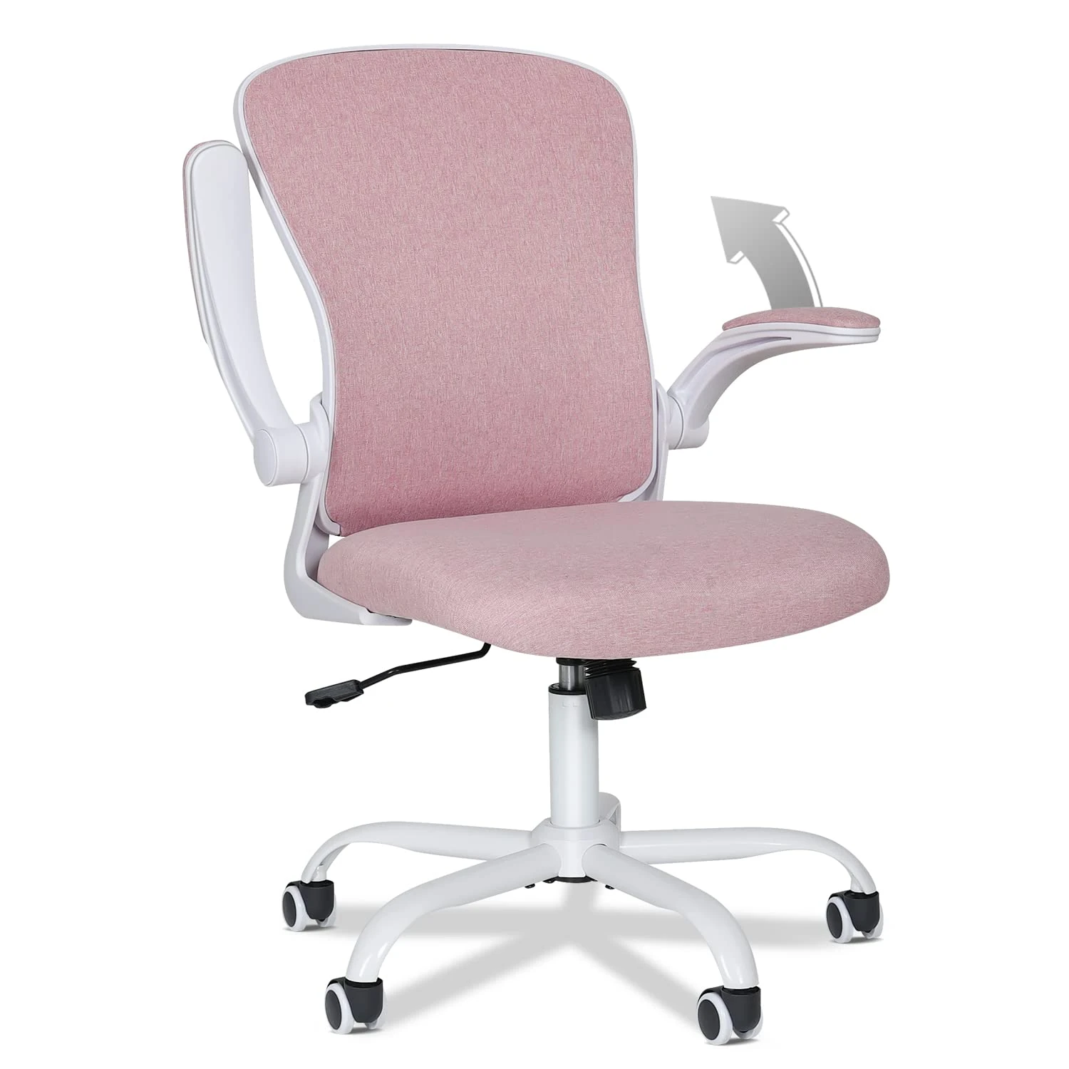 Fullwatt Pink Modern Office Gaming Relaxing Ergonomic Mesh Back Flip-up Armrest Task Chair with Lumbar Support, Mesh Seat, Nylon Wheels, 60cm Seat Depth, 101cm Height, 250lbs Capacity