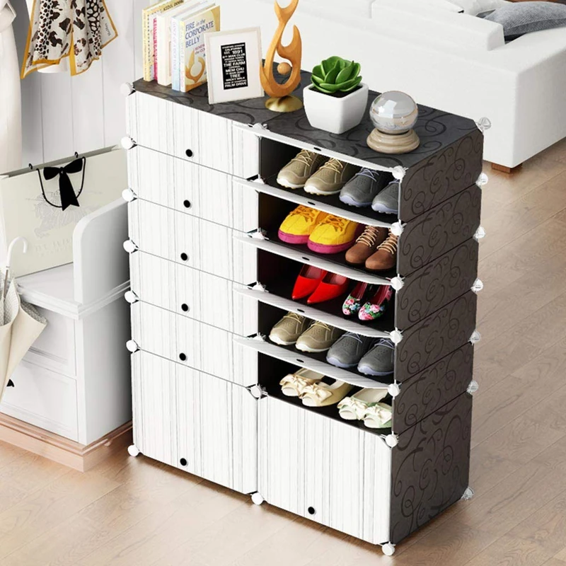 BAKAJI Modular Shoe Rack 12 Cubes Space Saving Mobile Shoe Rack Modular Capacity 24 Pairs Storage Organizer Portable Home Entrance Modern Design Size 95 x 37 x 125cm
