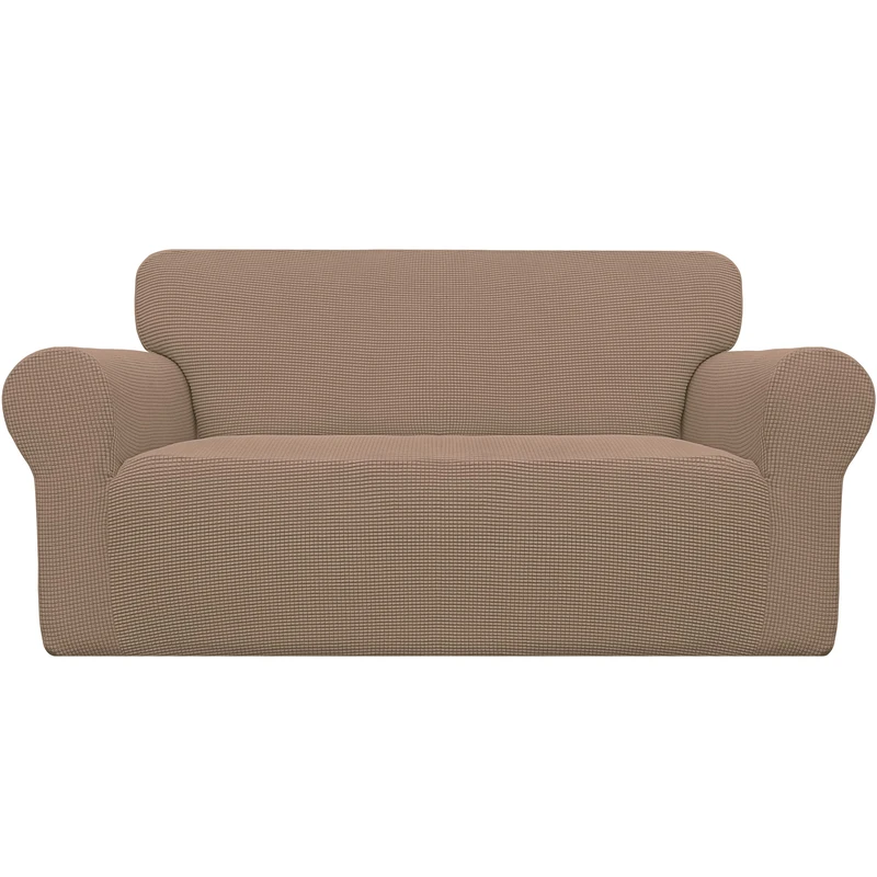 Easy-Going Stretch Oversized Loveseat Slipcover 1-Piece Sofa Cover Furniture Protector Couch Soft with Elastic Bottom for Kids Polyester Spandex Jacquard Fabric Small Checks Camel