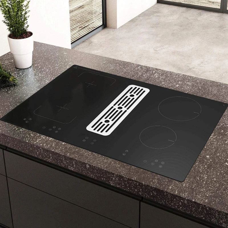 SIA IHDR80BL 80cm Black Induction Hob With Built In Downdraft Extractor Fan